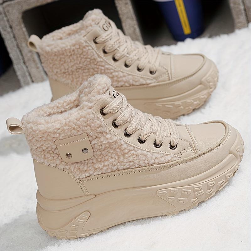 Stylish Winter Women's Thick-Soled Ankle BootsWhite & Pink Accents for Casual Attire, Everyday Footwear, Durable Traction Footwear