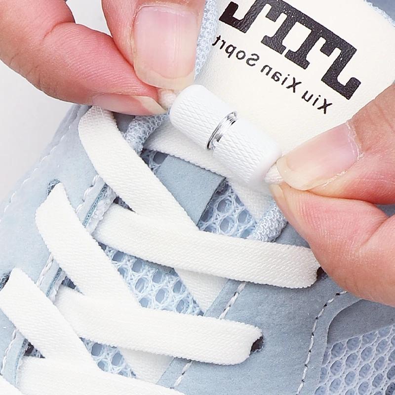 1 Pair 8mm Width Elastic Laces for Sneakers No-Tie Flats Quick-On/Off Shoelace Accessory for Children & Adults