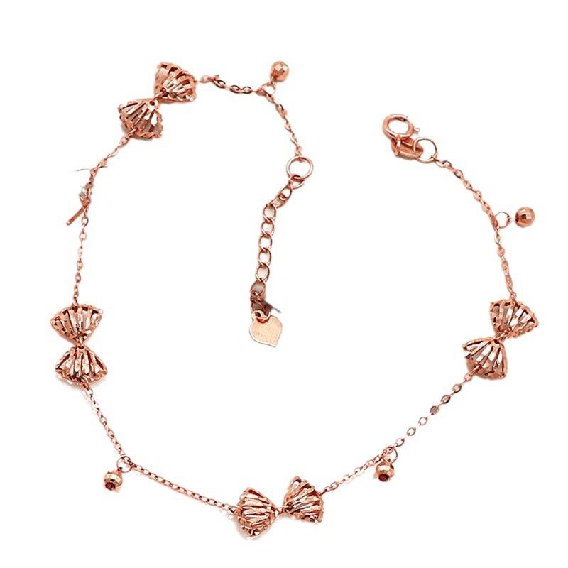 Purple Gold Shell Hollow Anklet Plated With Rose Gold Smooth Round Bead Splicing Fan Anklet Jewelry