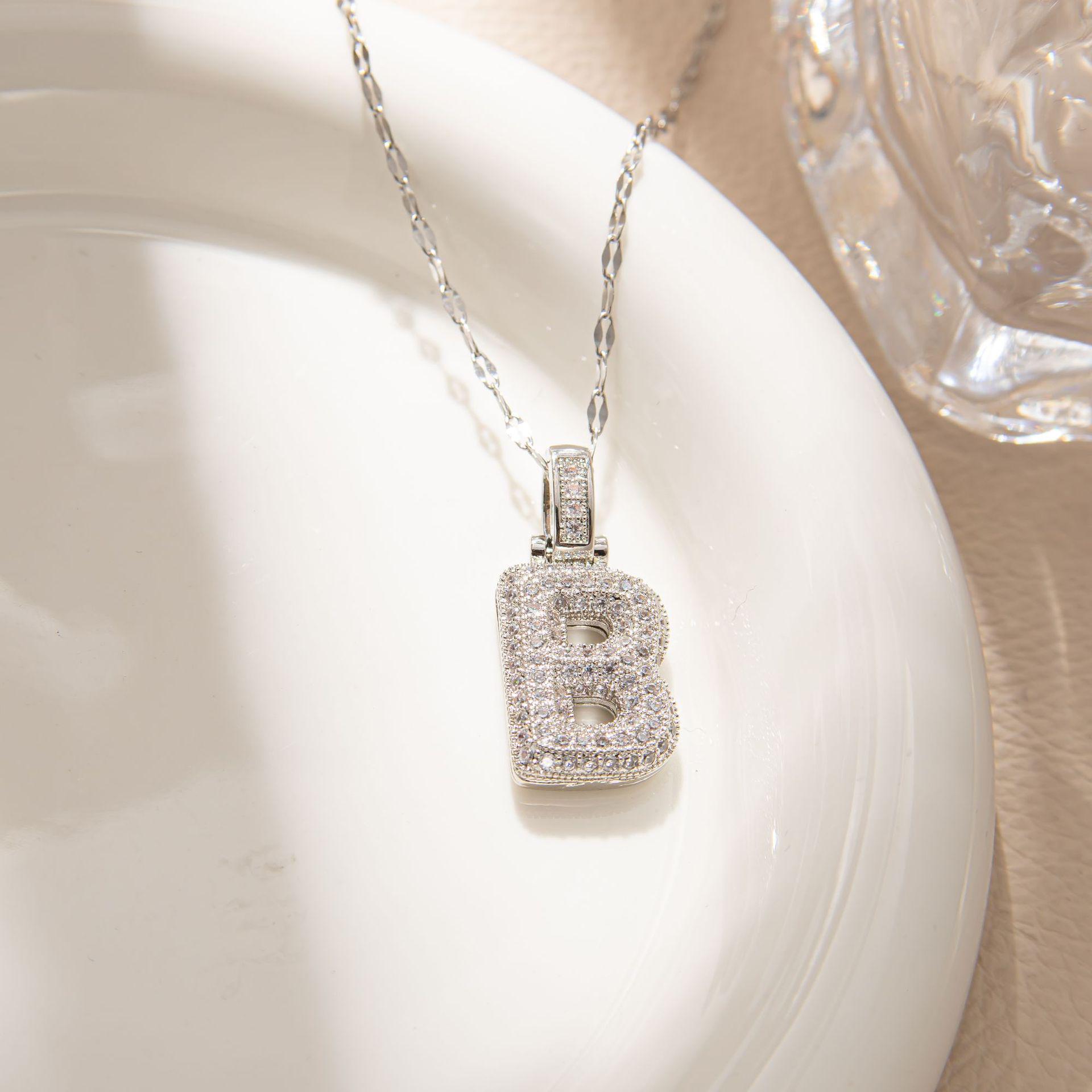 European & American Zirconia Micro-inlaid Full Diamond 26-Letter Silver-Plated Women s Necklace