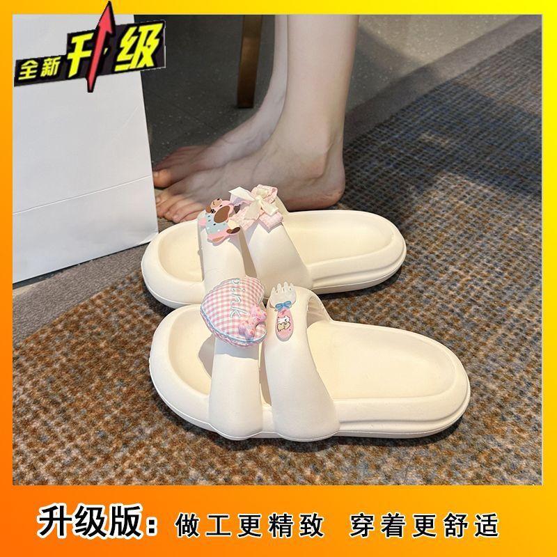 Fashion Versatile Thick-bottomed Non-slip Cool Slippers Women's 2025 Summer New Sweet and Cute Bow Slippers Women's Outer Wear
