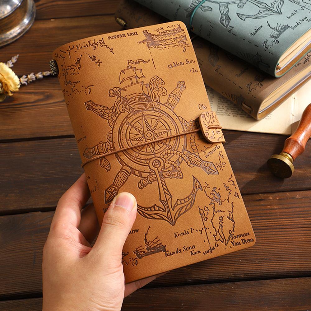 (Logo Can Be Engraved) A6 Student Retro Ledger, Leather Business Notebook with Strap, Notepad, Travel Diary, Portable Memo, Meeting Record Book