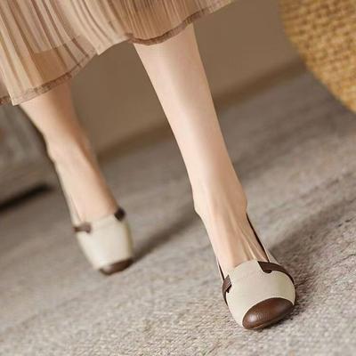 Square Head Soft Sole Thick Heel Leather Shoes Medium Heel Soft Leather Retro Spring New Soft Leather Light Mouth Single Shoes