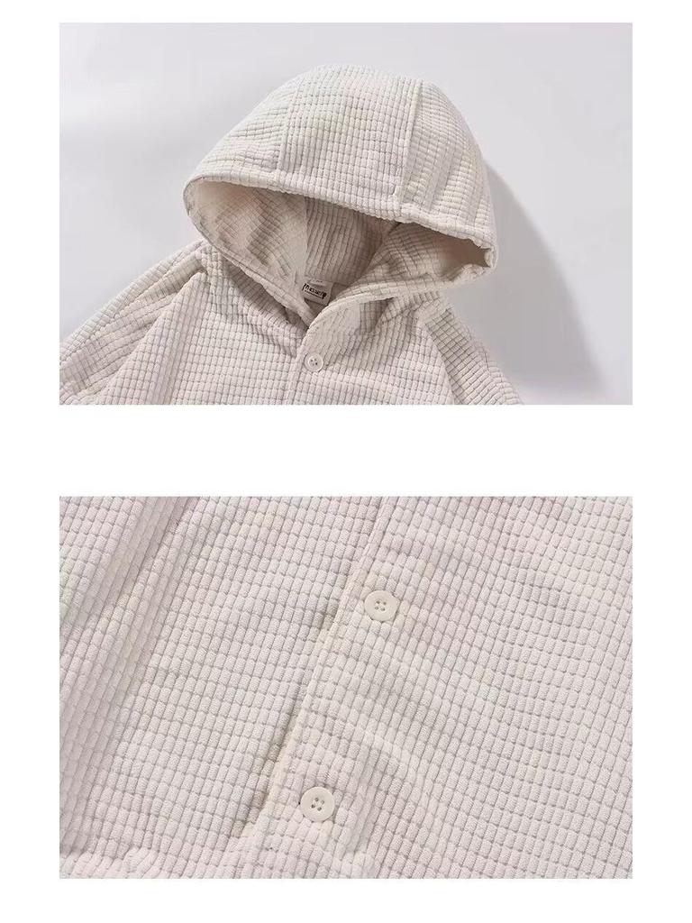 Men's Oversized Retro Waffle Knit Hooded Sweatshirt - Heavy-Weight Casual Jacket for Spring & Autumn by Trendy Brand