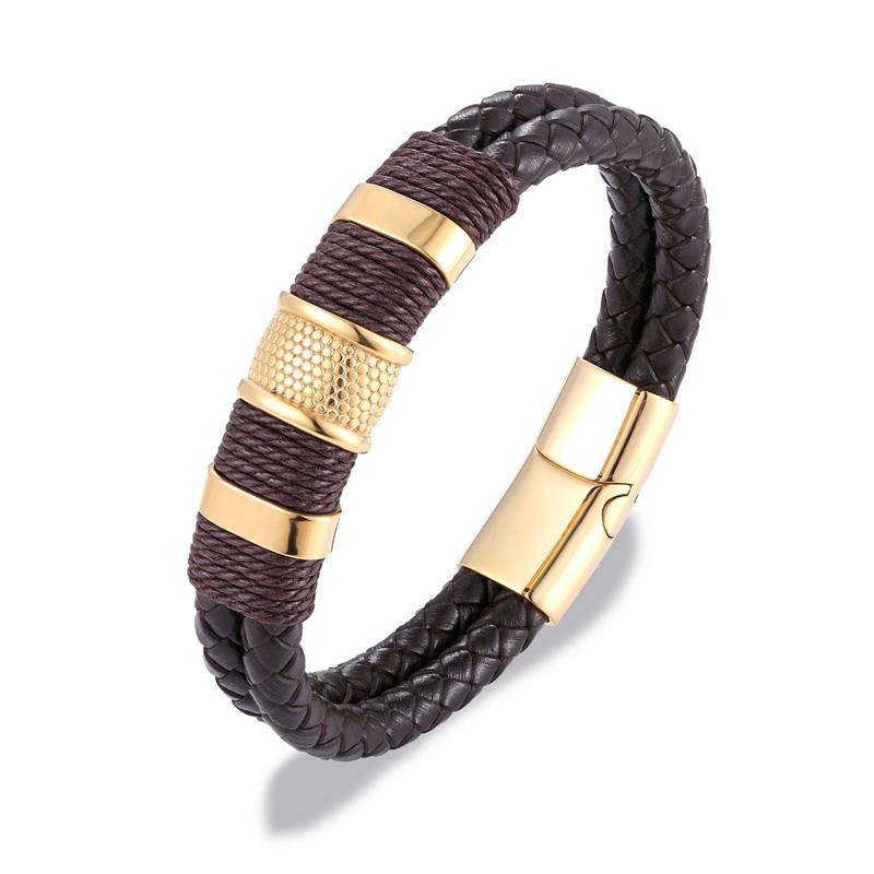 Punk Men Jewelry Black/Brown Braided Leather Bracelet Stainless Steel Magnetic Clasp Bangles 19/21/23cm