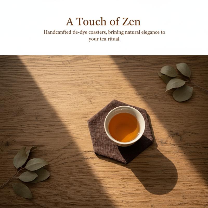 Tea Cup Pad Heat Insulation Mat Hand Sewn Tie Dye Design Grass and Wood Material for Zen Tea Ceremony Table Setting
