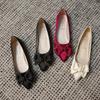 Fashion Bow-Knot Shoes Woman 2024 Shallow Mouth Casual Female Sneakers Flats Pointed Toe Butterfly New Wedding Dress Fabric Rubber
