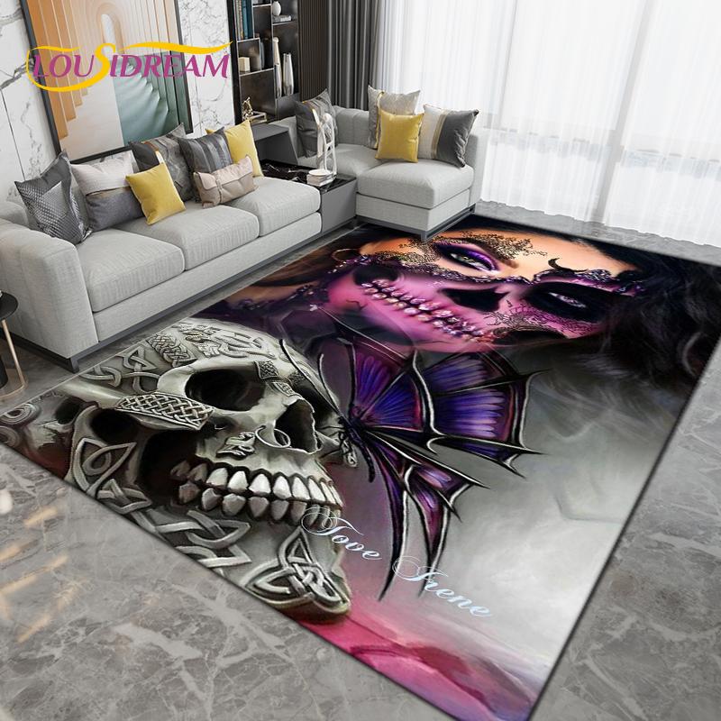 Cartoon Skull Girl Area Rug Large,Carpet Rug for Living Room Bedroom Sofa Decoration,Doormat Kitchen Bathroom Non-slip Floor Mat