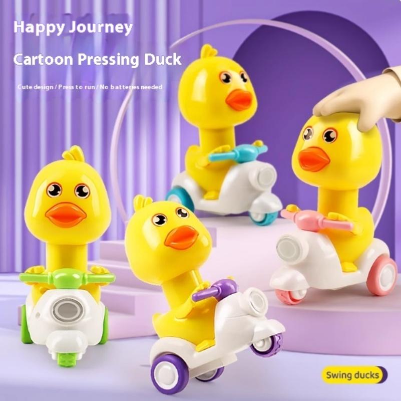 Manual Pressing Head Free Rotation Cute Duck Press Car Motorcycle Anti-collision And Anti Drop Baby Toys Mini Car For Kids
