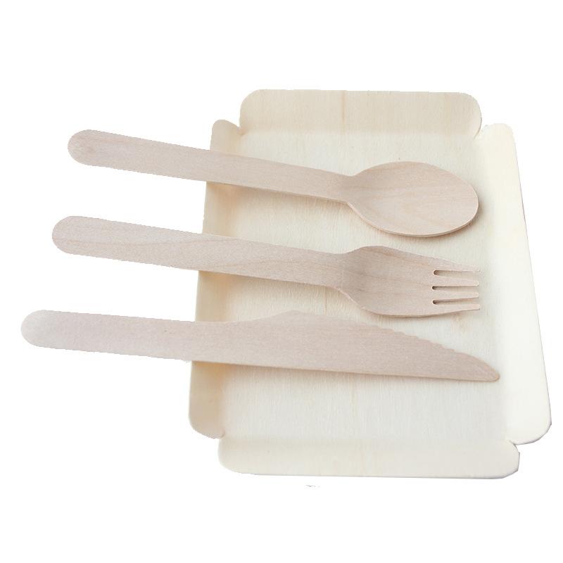 100pcs 16cm Disposable Wooden Spoon Fork Cutlery Set Wedding Birthday Party Tableware Decoration Supplies Dessert Cake Scoop
