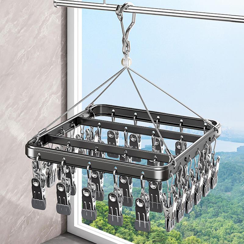 Aluminum Alloy Multi-Clip Clothes Drying Rack for Balcony and Underwear