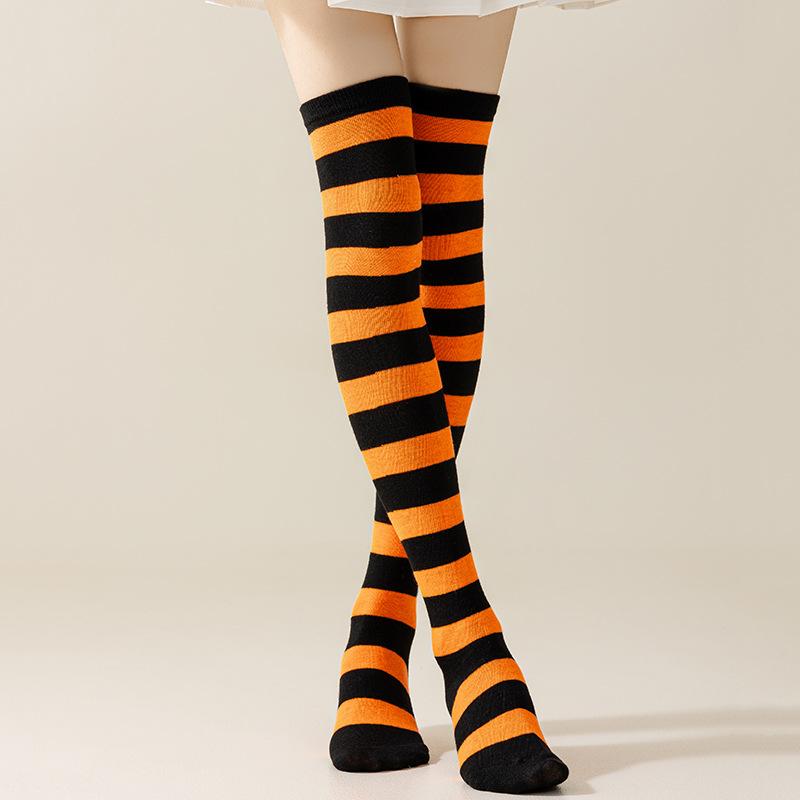 Calze a righe sopra il ginocchio da donna Calze alte Multicolore Jk Casual Calze calde Sexy Sottili Lunghe Calze Hosiery a righe di Natale #