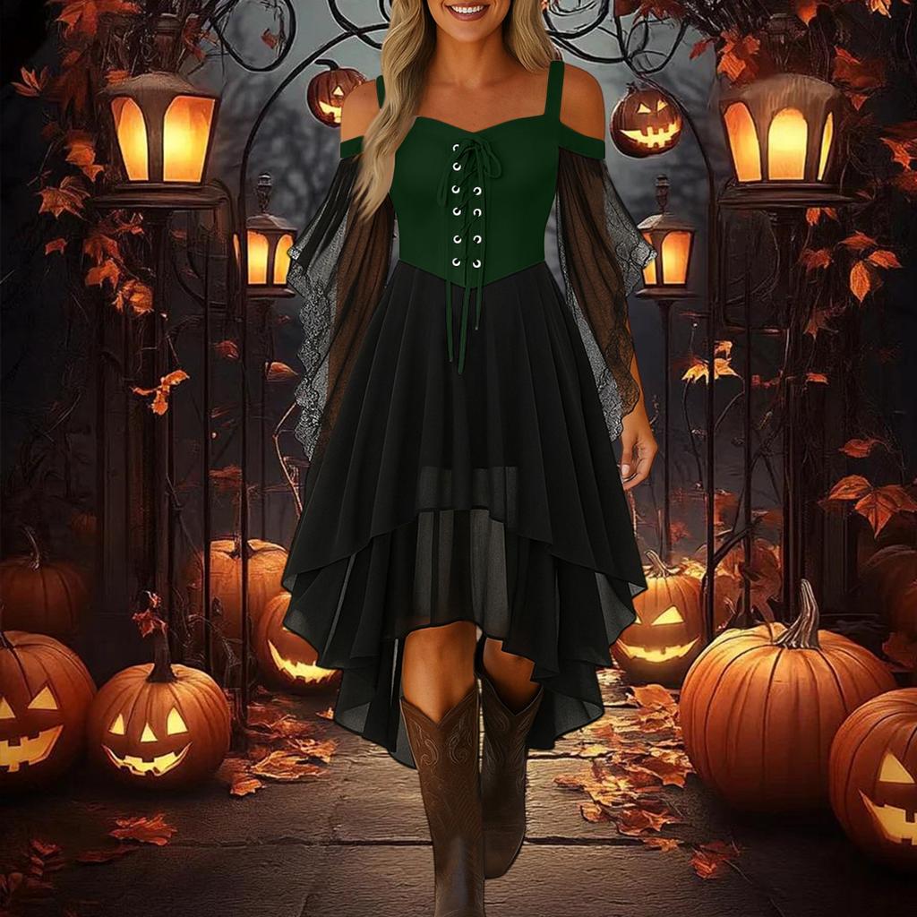 Vestido informal de talla grande con hombros descubiertos para mujer, vestido gótico de gasa de color liso con mangas de mariposa