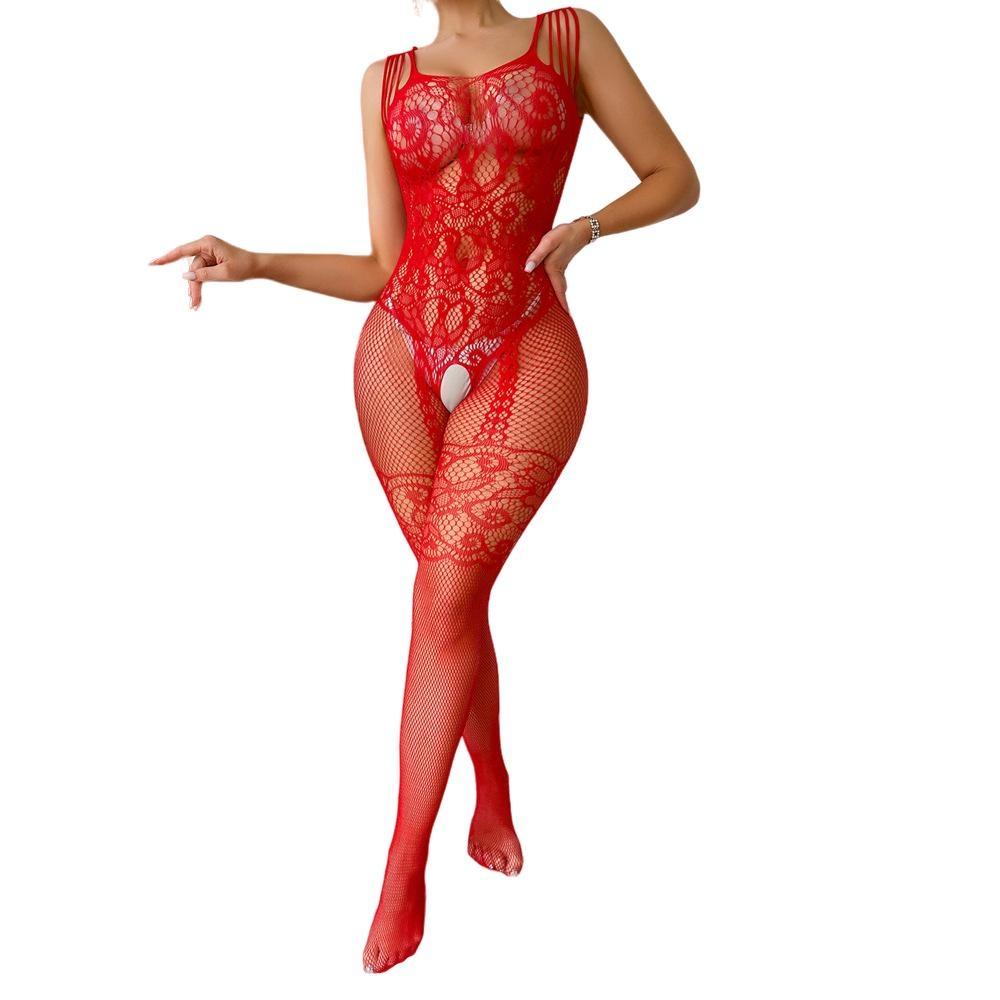 Oversize ženy Sexy síťované jednodílné body punčochové kalhoty Krajkové body Spodní prádlo Velká velikost