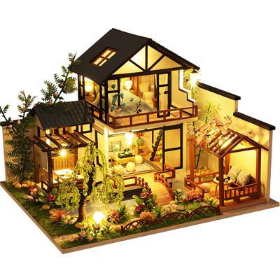 Großes Holzpuzzle Puppenhaus Bausätze mit Möbeln und Licht Casa DIY Roombox Puppenhaus Handarbeit Montage Miniatur Heimspielzeug Geburtstagsgeschenke
