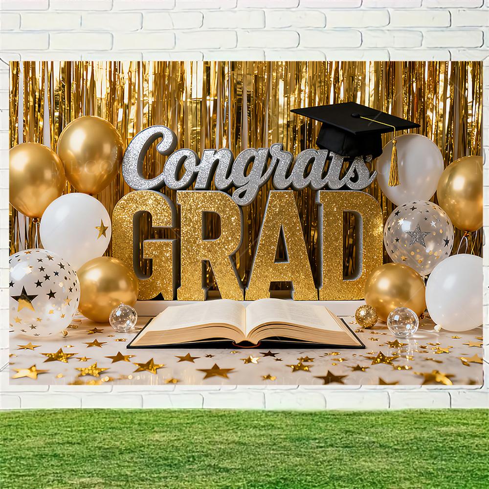 Graduate Themed Banner Customized Student Outdoor Garden Party Decorations Provided Portrait Photography Background Studio Props