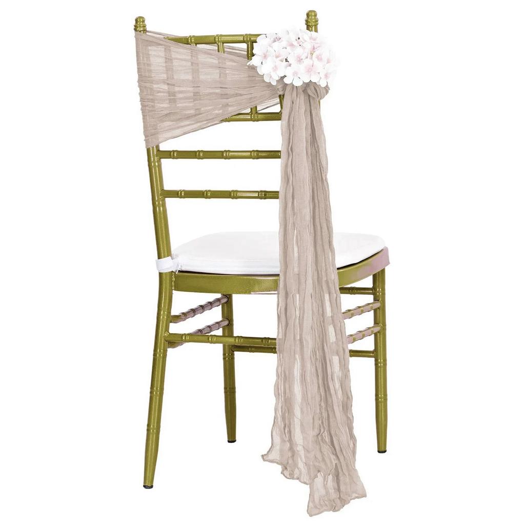 6pcs Boho Crinkled Voile Cheesecloth Chair Sashes Sheer Chair Covers Bows For Party Wedding Event Aisle Decoration