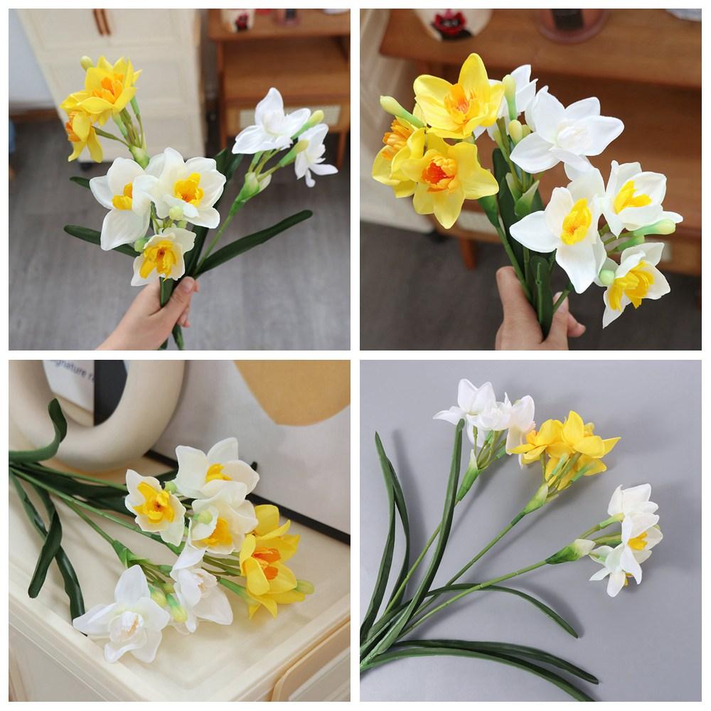 Silk Flowers Fake Daffodil Flower Lifelike Artificial Bouquet  Home Decoration
