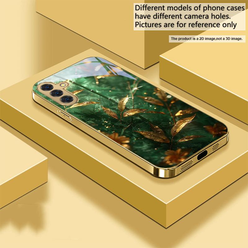 Bronze goldene Blätter Für Samsung Galaxy S26 S20 FE S21 S22 S23 Plus S24 Ultra 25Ultra S21+ S9 S22 S8 Goldene Glas-Handyhülle