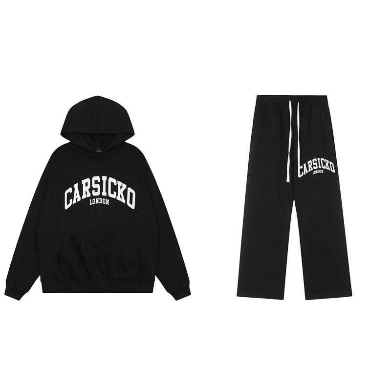 Mens Oversized Hoodie Jogger Set With Heart Print Cotton Fleece Tracksuit Casual Streetwear