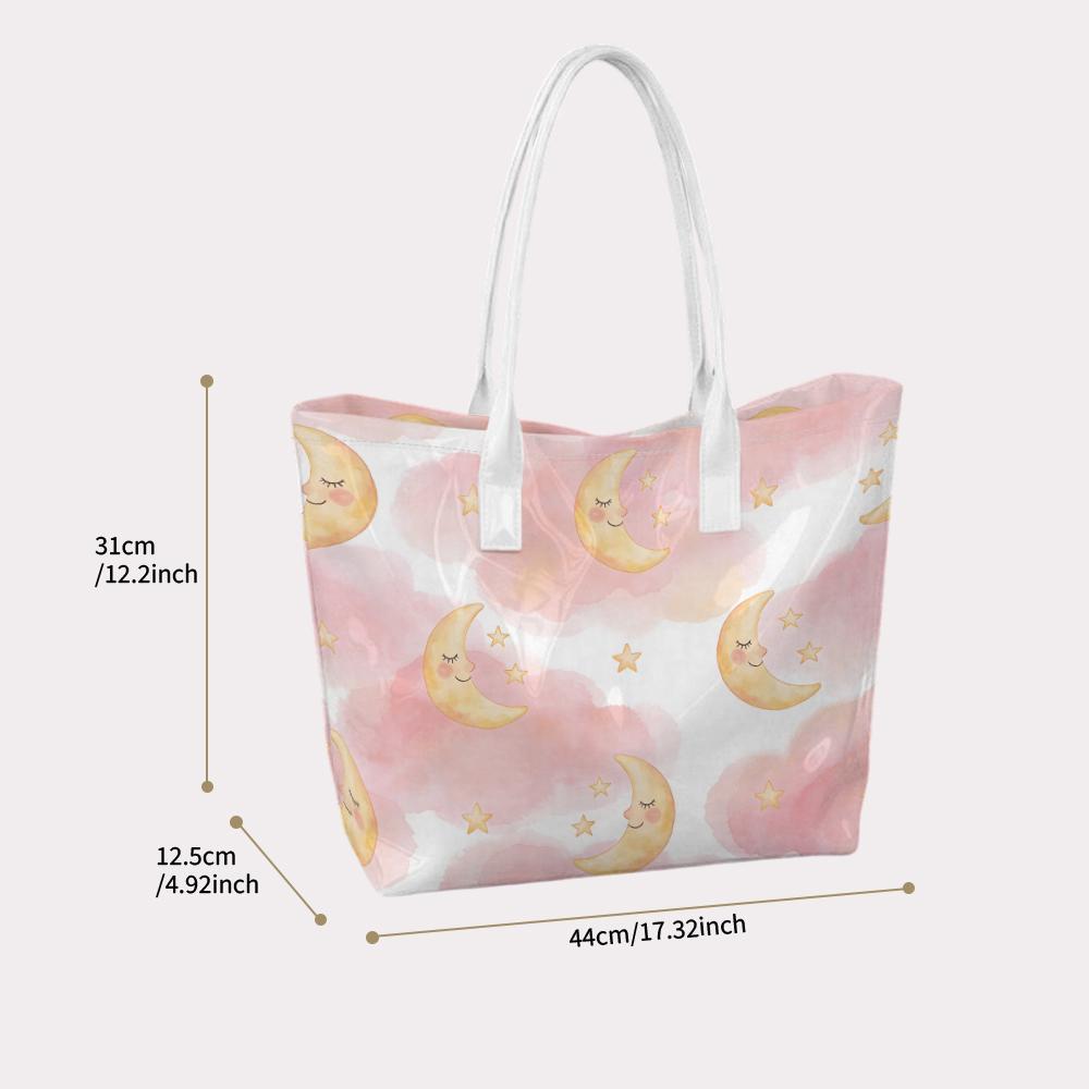 Cute Moon Star Pattern Tote Bag Fashion Soft Shoulder Handbag for Daily Use