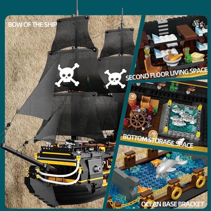 2900PCS Dark Phantom Pirate Ship Building Blocks Classic Ghost Ship Model Bricks Set With Light Mini Dolls Kids DIY Toys Gifts No Box