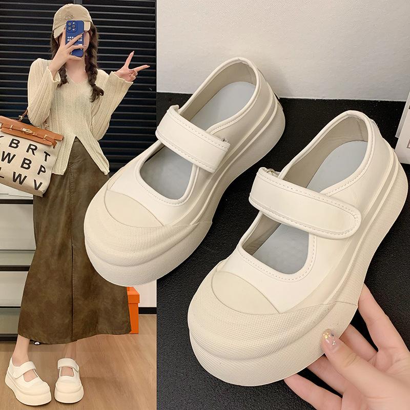 Xiaoxiangfeng Mary Jane's New Summer Velcro White Platform Shoes