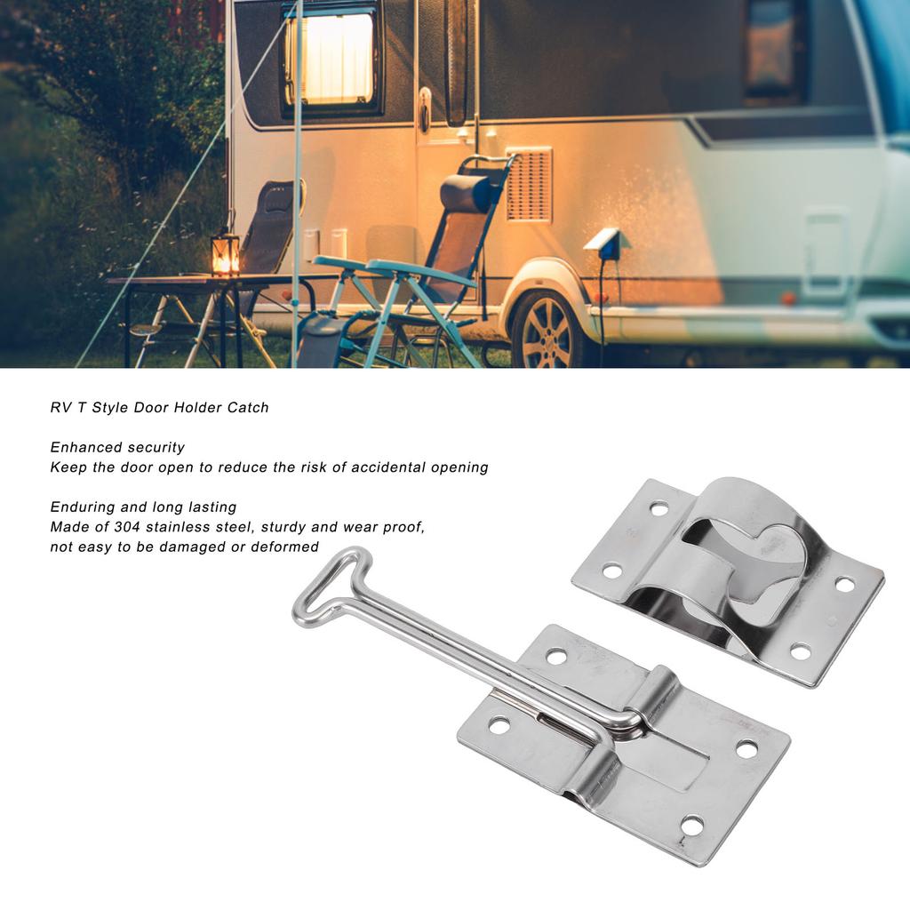 RV Door Holder Stainless Steel T Style Trailer Door Holder Catch for Cargo Trailers Camping Vehicle Trucks 4 Inch