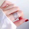 Huitan Fashion Shining Zirconia Finger Ring Female Modern Hollow-out Style Accessories for Party Trendy Luxury Jewelry for Women