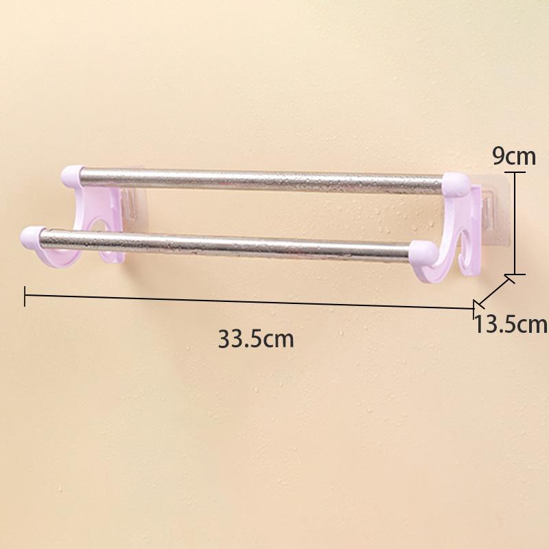 Stainless Steel Double Towel Holder No Need Perforated Rack Bathroom Kitchen Wall-Mounted Towel Rack Holder Bathroom Accessories