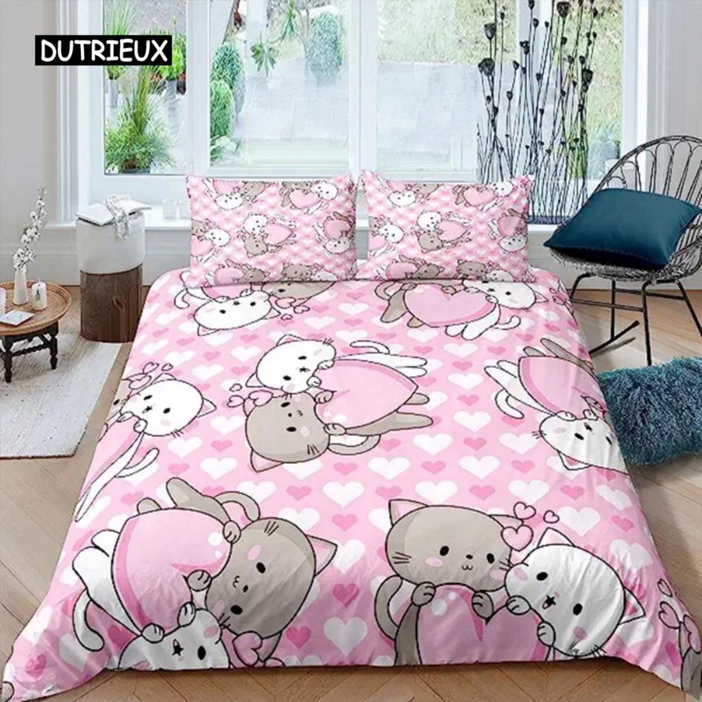 

Зеленый пододеяльник с мультяшными котами, милый покрывало с мультяшными котами, комплект пододеяльников для мальчиков и девочек, для украшения комнаты, подарки EU single(135x200cm)