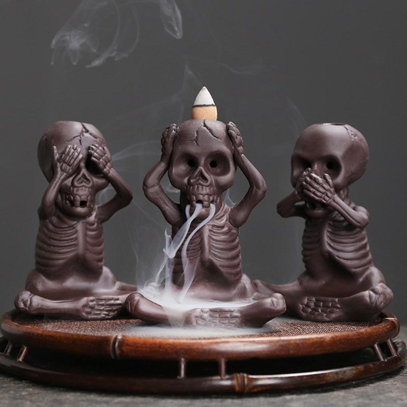 Skull Shape Backflow Incenses Cones Holder, Ceramics Furnaces Incenses Burners Holder for Home Craft