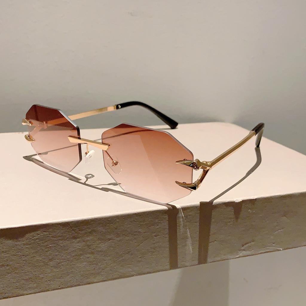 Rimless Polygon Sunglasses Fashion Women Vintage Gradient Ocean Lenses Shades Trendy Luxury Brand Design Chic Sun Glasses