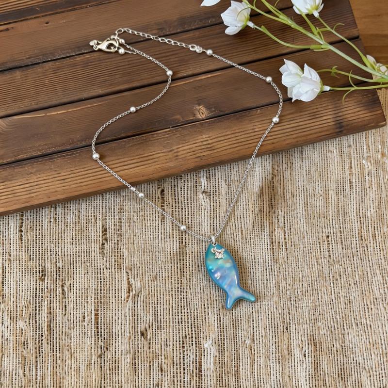 New niche design shell small fish starfish blue beaded necklace bracelet matching fresh holiday style
