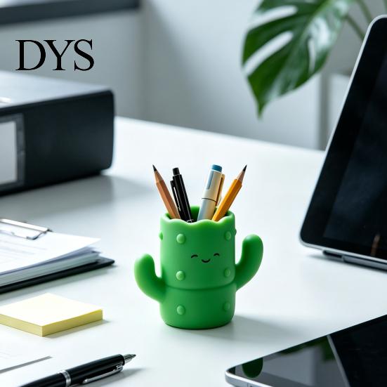 Cute Makeup Brush Cup Cactus Shape Pen Holder, 3D Printed Pencil Organizer, Desktop Office Supplies Organizer Storage Tube, for Brushes And