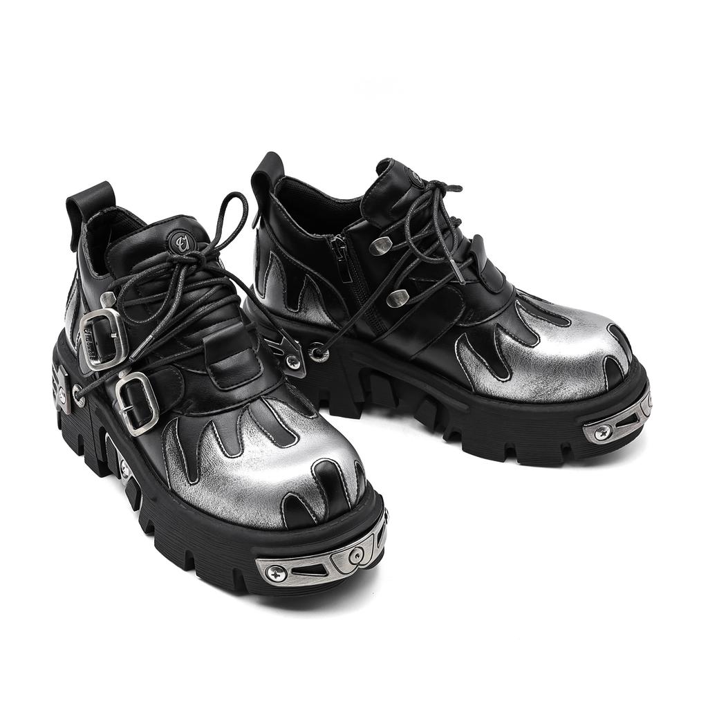 Men and Women Vintage Rock Couple Shoes Dark Punk Leather Retro Boots Metal Niche Design Unisex Single Platform Shoes
