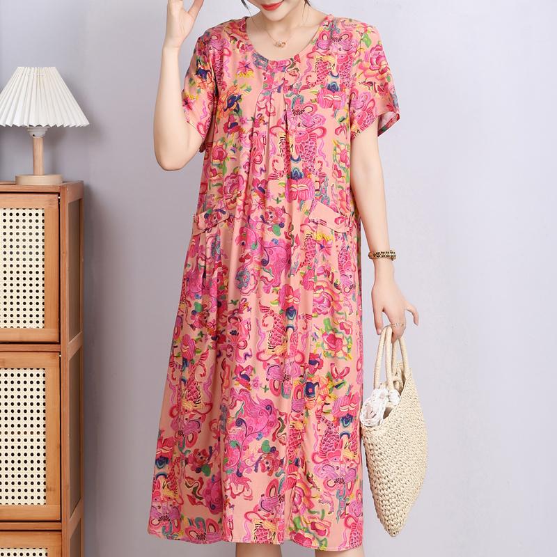 Elegant Woman Summer Dress Casual Loose Short Sleeve Long Dresses Plus Size Woman Clothing