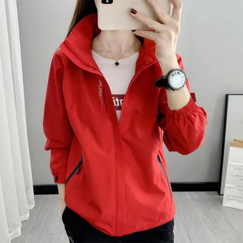 

Женская куртка с капюшоном для кемпинга, пешего туризма, ветровка на молнии, женская куртка для скалолазания, треккинга, велоспорта, водонепроницаемая куртка XS красный
