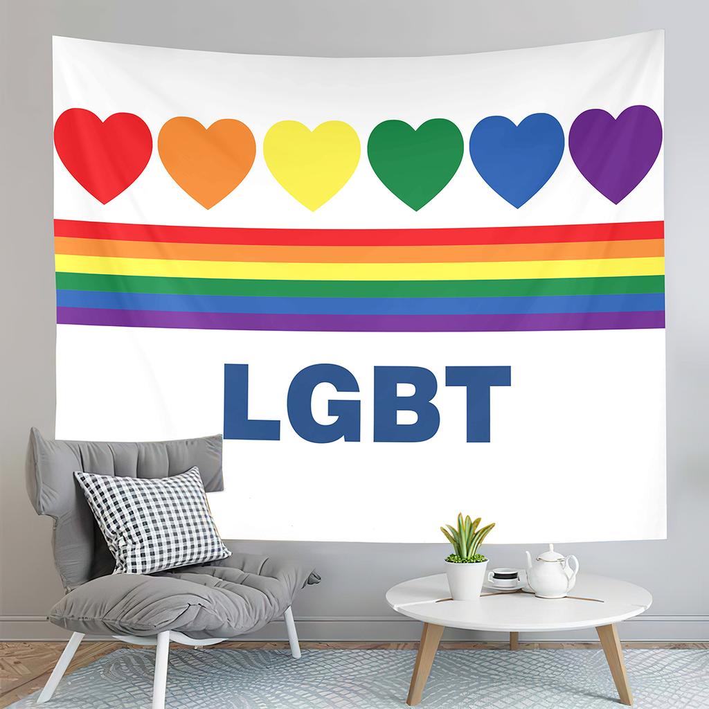 World Pride Day Tapestry Colorful Heart Shape Tapestry Love Is Love Tapestry Home Living Room Dorm Bedroom Decoration Tapestries