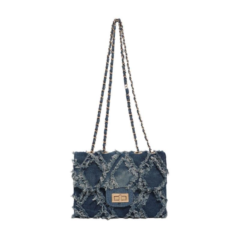 Rag Denim Bag Women's New Fashion Diamond Square Bag Commuter Messenger Chain Bag
