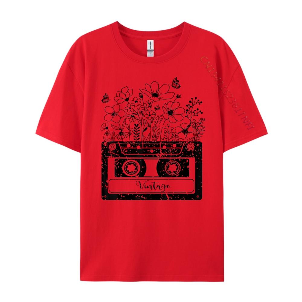 Vintage Cassette Wildflower Tapes Mixtapes 80s 90s Music Streetwear Short Sleeve TShirt Men Outdoor Streetwear Short Sleeve S