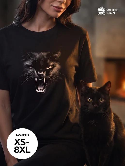 Oversized cotton T-shirt with Black Cat print L