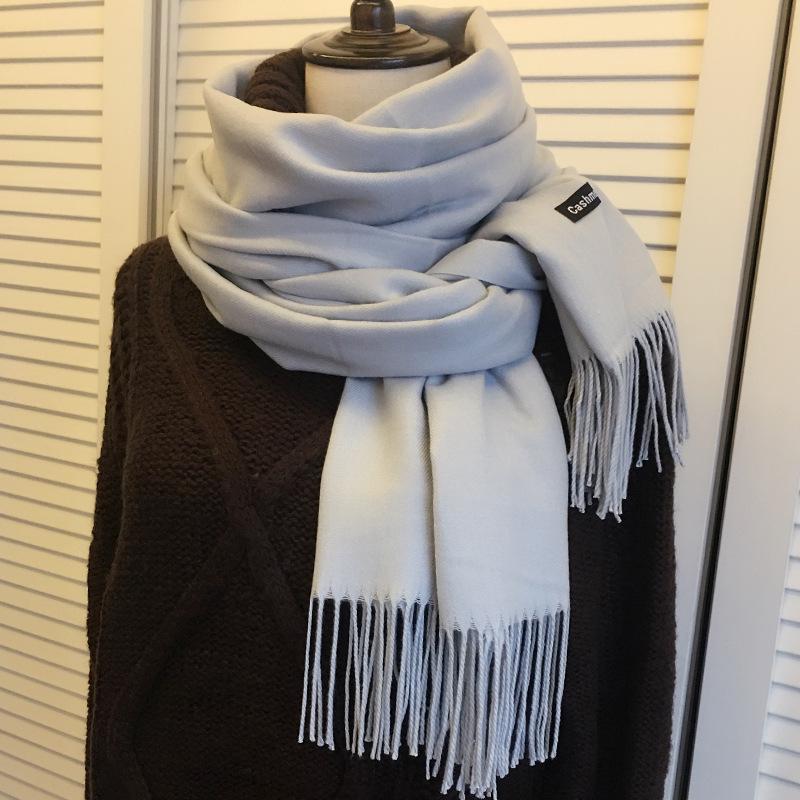 Imitation Cashmere Scarf - Solid Color, Warm Red & Navy Blue with Tassels, Perfect for Ladies' Winter Wear and Annual Meetings
