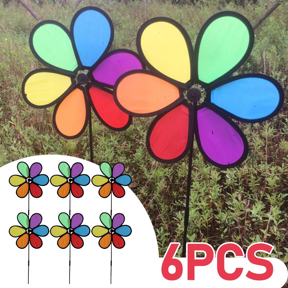 6pcs Flower Wind Spinner Outdoor Bird Repeller Windmill Spinners Birds Deterrent Colorful Rainbow Wind Catchers Garden Decor