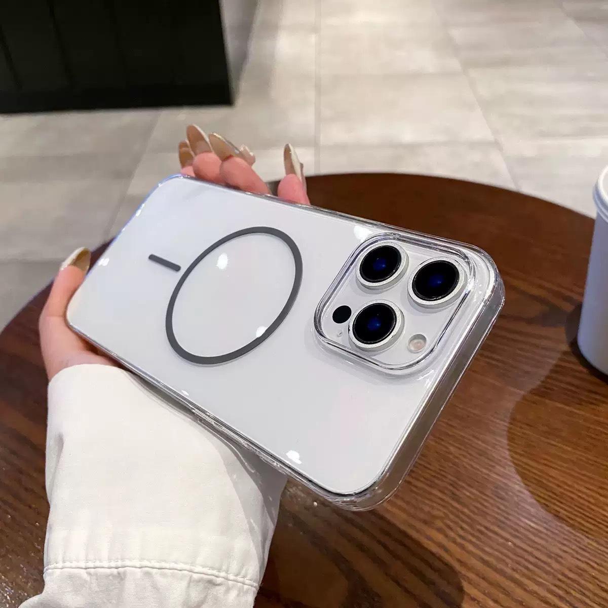 

Transparent Fine Ring Magnetic Case Suitable for Apple 16pm High-end Feel Transparent Hard Shell 15 Simple 14 Full Cover Protective Case 12 Apple 16Plus