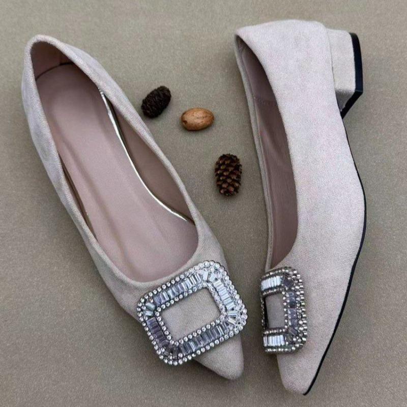 Flats Shoes Women Flash Diamond Buckle Pointed Flat Sole Single Shoe for Women's Work Shoes Comfortable for Work
