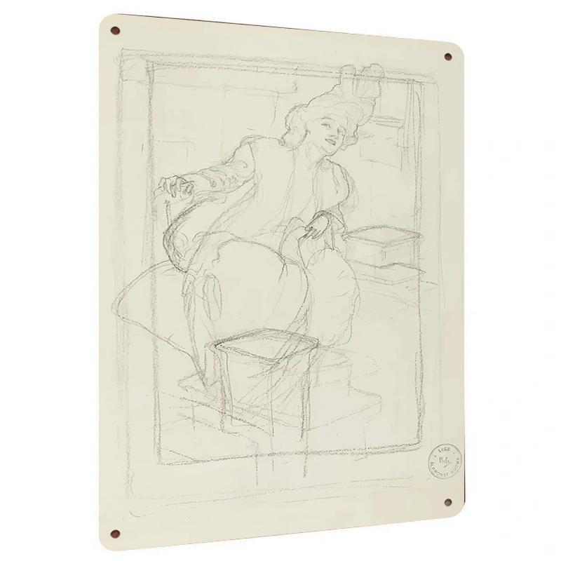 

Vintage Court Lady Sketch Metal Wall Art European Style Home StudyDecorative Hanging Plaque 20x30cm（7.8x11.8inch）