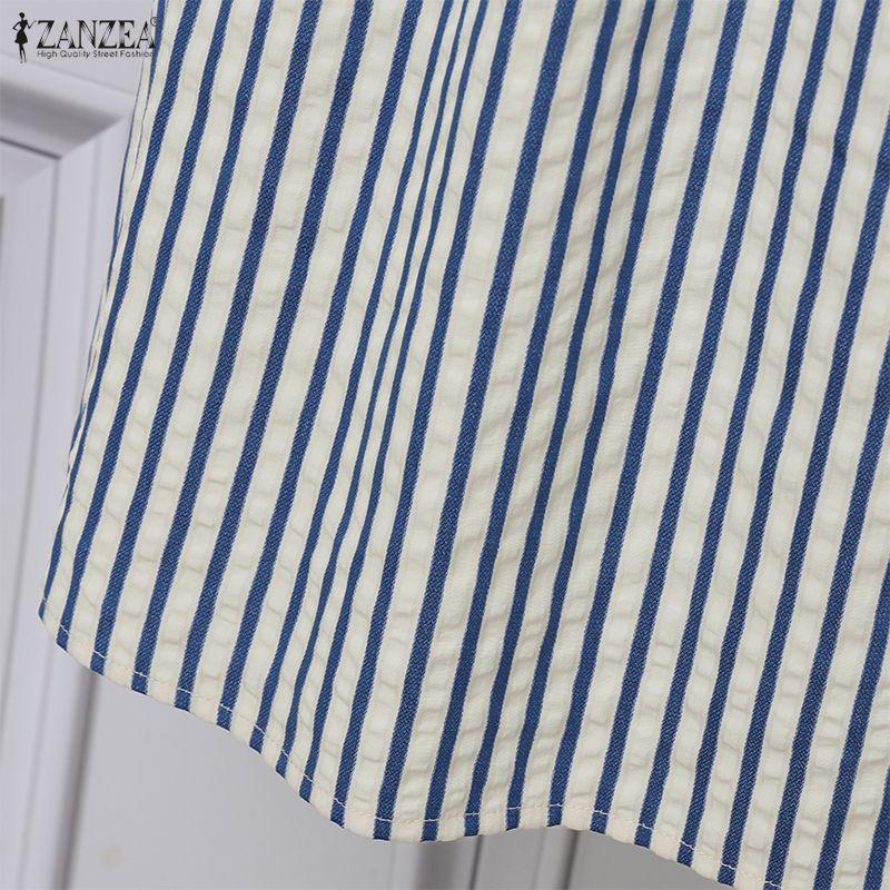 ZANZEA Rochie de vară casual pentru femei, cu gât rotund, mânecă scurtă și dungi