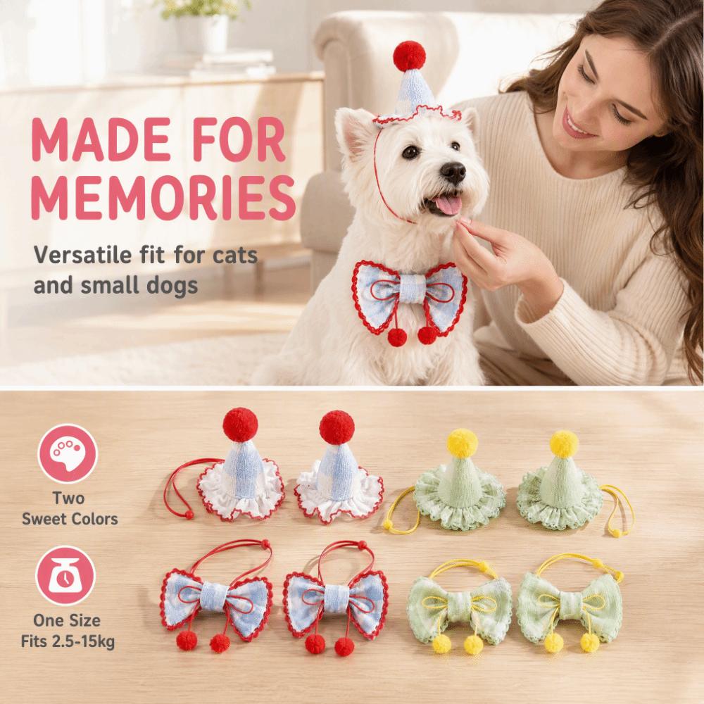 Drool Towel Pet Party Hat Set Bow Tie Pet Photo Prop Cute Mini Doggy Bandana  For Dog