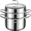 Stainless Steel 3-Layer Steamer Pot, Large Capacity Soup and Steam Cooker
